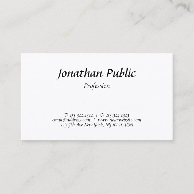 Carte De Visite Design de script tendance Simple Chic Moderne Plai (Devant)