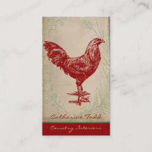 Carte De Visite Design d'intérieur chic minable de coq rouge