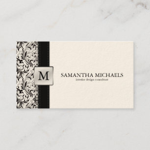 Carte De Visite Design d'intérieur crème de monogramme de damassé
