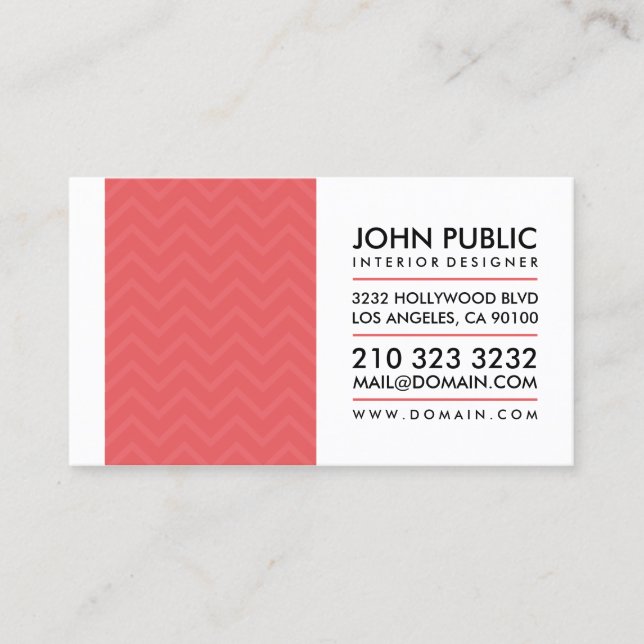 Carte De Visite Design d'intérieur moderne Red Chevron Motif (Devant)
