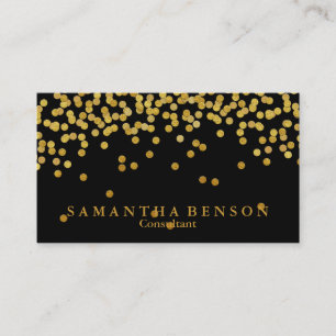 Carte De Visite Design élégant avec confettis noir et or métallisé