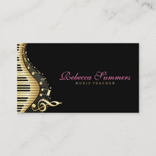Carte De Visite Design Élégant Black And Gold Music Notes