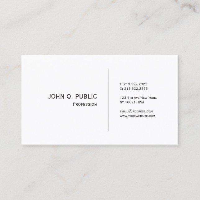 Carte De Visite Design élégant blanc élégant design sobre chic mod (Devant)