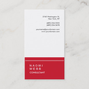 Carte De Visite Design élégant Blanc Rouge Consultant Créatif