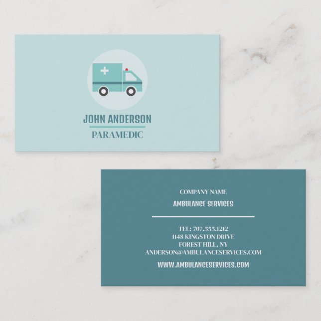 Carte De Visite Design élégant d'ambulance, EMT, Paramedic (Devant / Derrière)