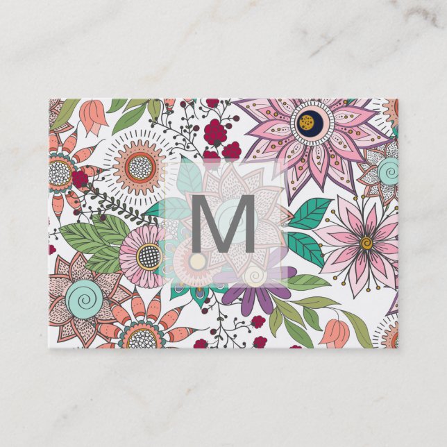 Carte De Visite Design élégant doodé fleuri design dynamique (Devant)