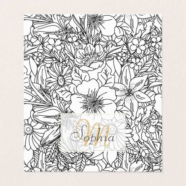 Carte De Visite Design élégant Doodé floral dessiné à la main (Extérieur déplié)
