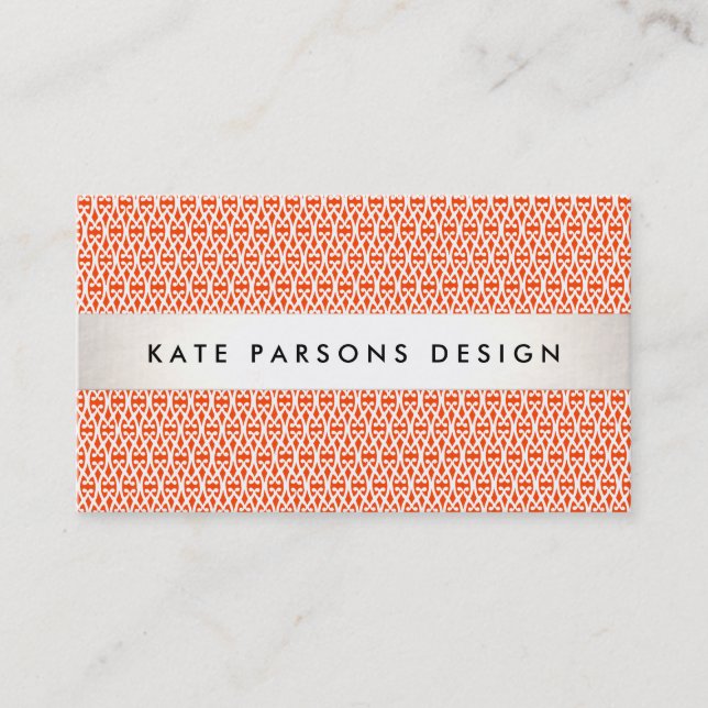 Carte De Visite Design élégant Moderne Motif en treillis orange (Devant)