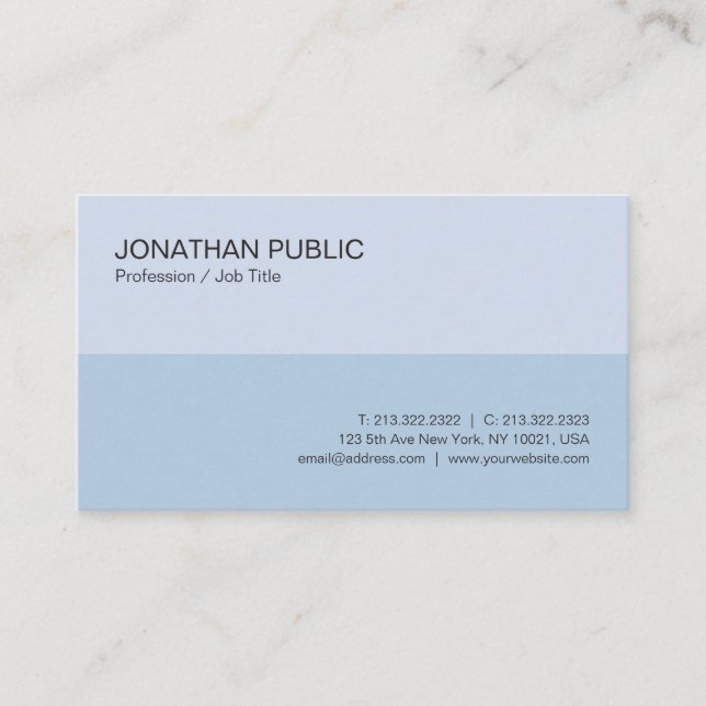 Carte De Visite Design élégant moderne tendance Bleu Simple Plaine (Devant)