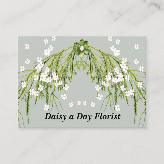 Carte De Visite Design floral avec marguerites et Plantes d'herbes (Devant)