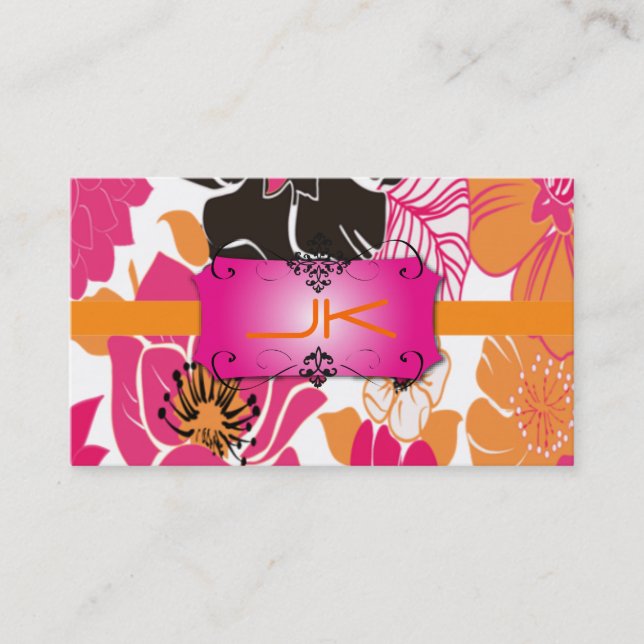 Carte De Visite Design floral rétro, facilement customisé (Devant)