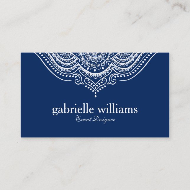 Carte De Visite Design géométrique élégant en blanc et bleu (Devant)