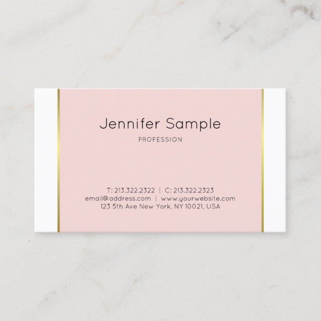 Carte De Visite Design graphique élégant tendance rose or blanc él (Devant)