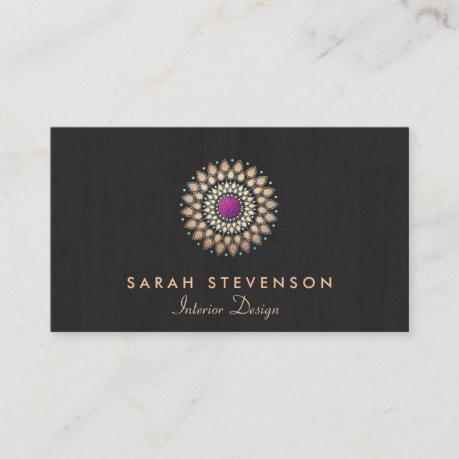 Carte De Visite Design intérieur Gold et Purple Motif Bois Look (Devant)