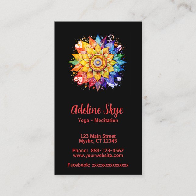 Carte De Visite design mandala aux couleurs vives (Devant)