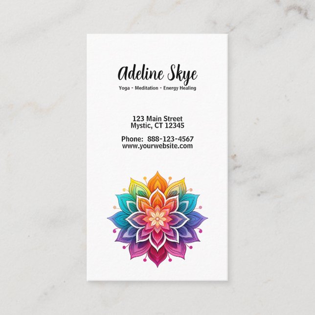 Carte De Visite design mandala aux couleurs vives (Devant)