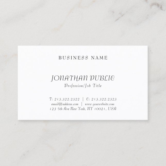 Carte De Visite Design minimaliste moderne Graceful Simple Plain (Devant)