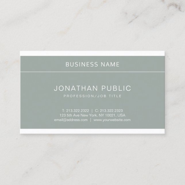 Carte De Visite Design minimaliste Vert tendance Design Luxe (Devant)
