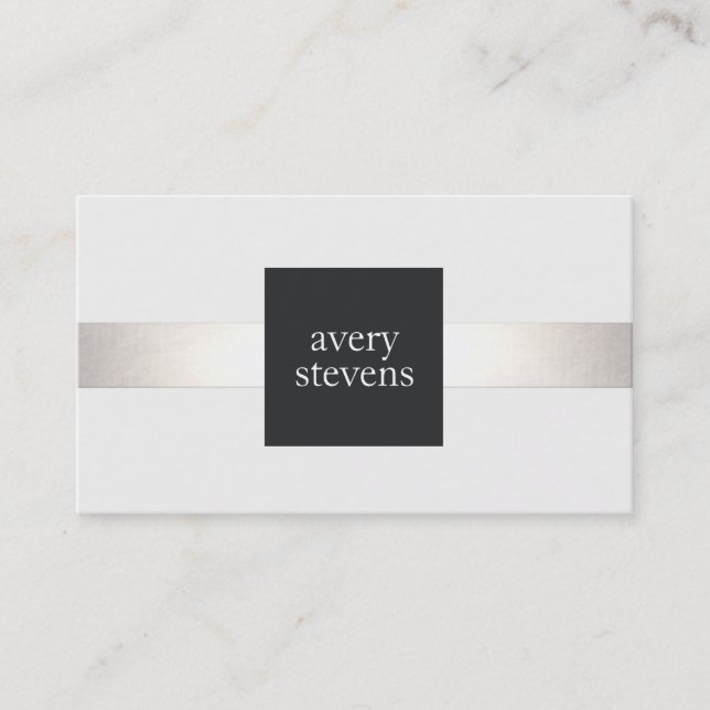 Carte De Visite Design moderne Argent rayé noir et blanc (Devant)