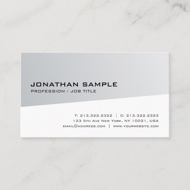 Carte De Visite Design moderne créatif Argent Blanc tendance Plain (Devant)