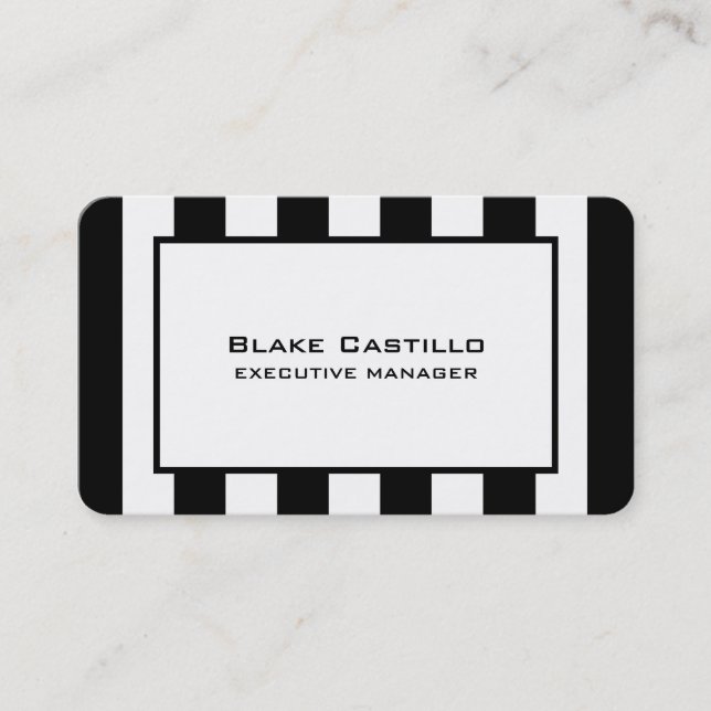 Carte De Visite Design moderne élégant noir blanc rayé (Devant)