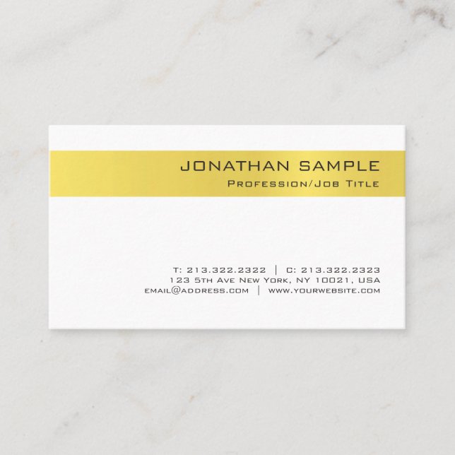 Carte De Visite Design moderne élégant Or Blanc Design simple tend (Devant)