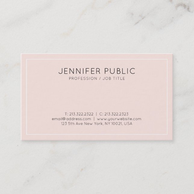 Carte De Visite Design moderne élégant Pink Plain minimaliste tend (Devant)