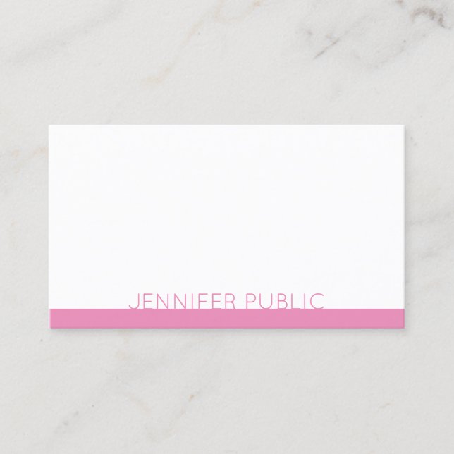 Carte De Visite Design moderne Elégant rose blanc Tendance Plaine (Devant)