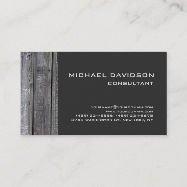 Carte De Visite Design moderne en bois gris élégant (Devant)