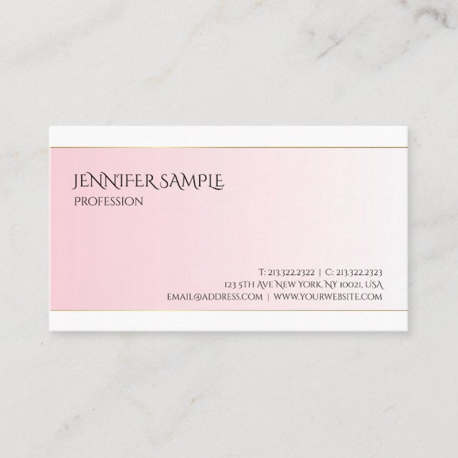 Carte De Visite Design moderne glamour rose Or simple tendance (Devant)