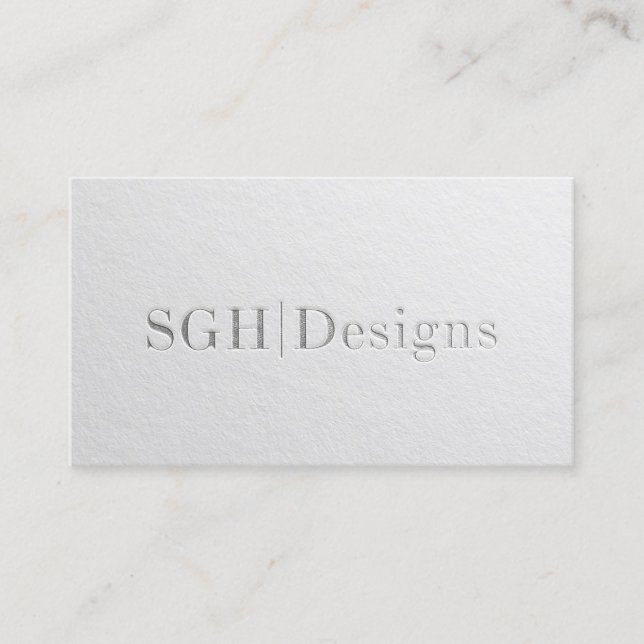Carte De Visite Design moderne minimal Argent blanc Embossé Texte (Devant)