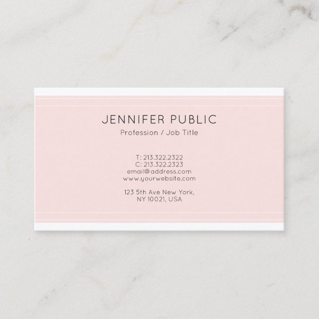 Carte De Visite Design moderne Rose Professionnel Glamour Plat (Devant)