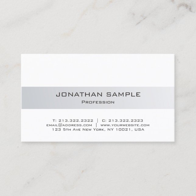 Carte De Visite Design moderne tendance Belle Nettoyée Silver Blan (Devant)