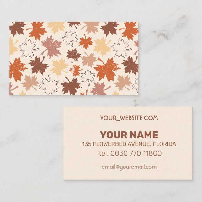 Carte De Visite Design naturel feuille d'érable d'automne (Devant / Derrière)