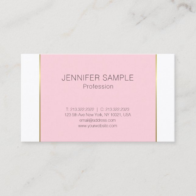 Carte De Visite Design or rose tendance Moderne Élégant propreté (Devant)