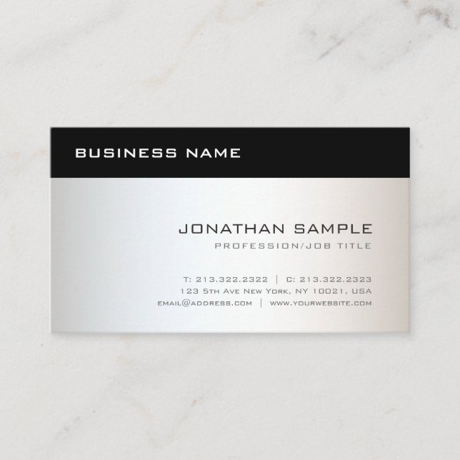 Carte De Visite Design professionnel élégant en argent noir (Devant)