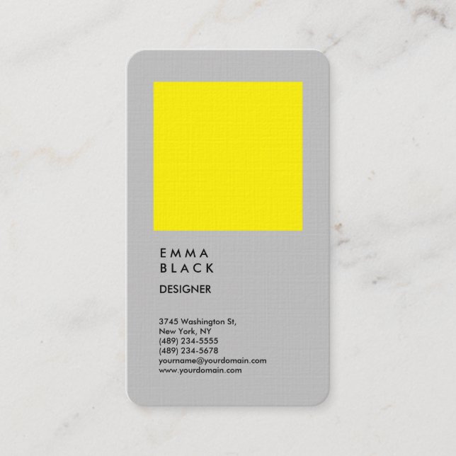 Carte De Visite Design professionnel Linen Jaune Gris (Devant)