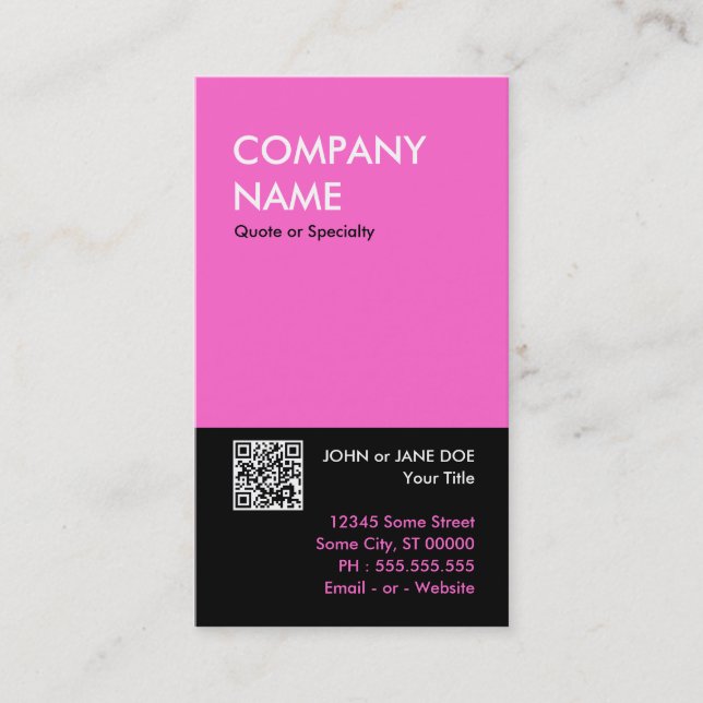 Carte De Visite design rose en gras votre propre code QR (Devant)