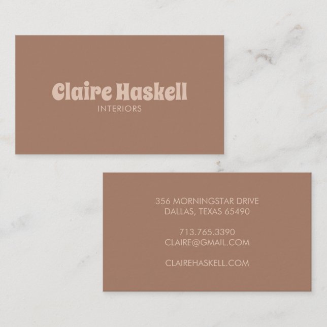 Carte De Visite Design Script Mocha Mousse Tan Beige Chic Minimal (Devant / Derrière)