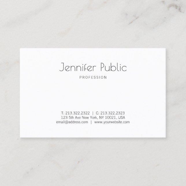 Carte De Visite Design simple Moderne Blanc Plat À la mode (Devant)