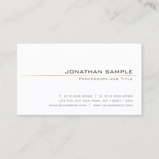 Carte De Visite Design Simple Or Stripe Design Blanc tendance (Devant)