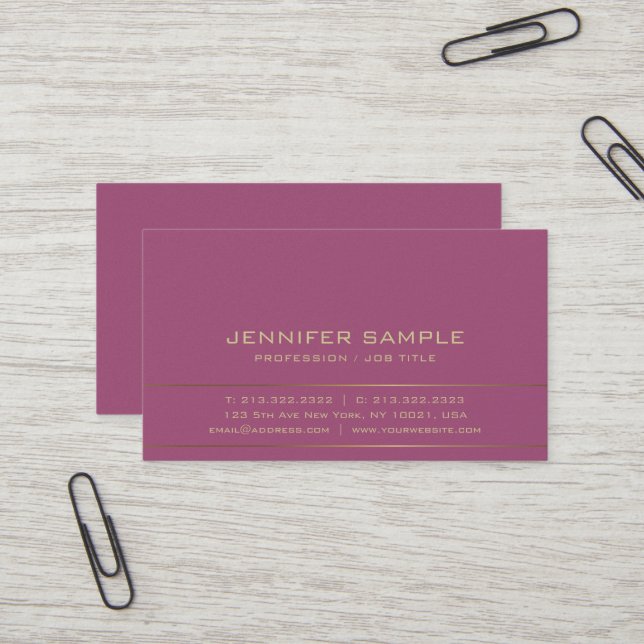 Carte De Visite Design sophistiqué Moderne Or Plaine Luxe (Devant/Arrière en situation)