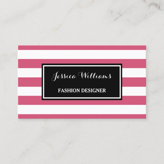 Carte De Visite Design tendance Hot Rose et Black Stripes (Devant)