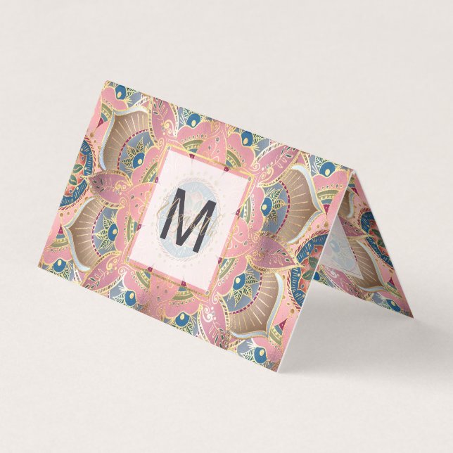Carte De Visite Design tendance métal or et rose Mandala (Devant)