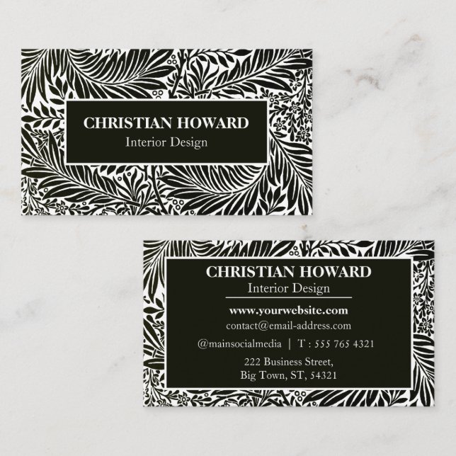 Carte De Visite Designer d'intérieur Elegant Motif noir et blanc (Devant / Derrière)