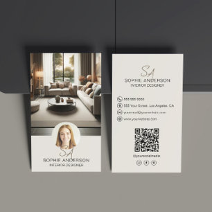 Carte De Visite Designer d'intérieur Monogramme Photo QR Médias so
