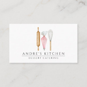 Carte De Visite Dessert Caterer Aquarelle Ustensiles Baker