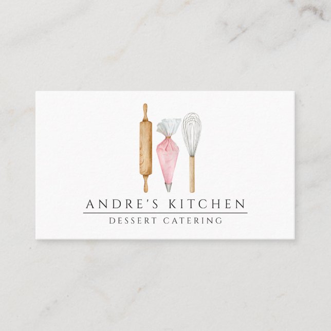 Carte De Visite Dessert Caterer Aquarelle Ustensiles Baker (Devant)