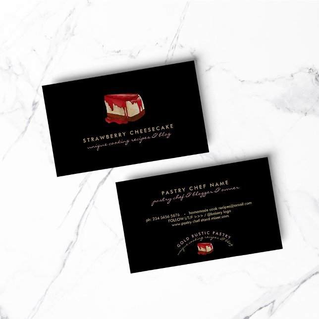 Carte De Visite Dessert de fraise au fromage (Cheesecake Strawberry Pastry Dessert Business Card)
