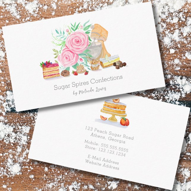 Carte De Visite Desserts Avec Mélangeur Et Chef Rose, Boulangerie (Créateur téléchargé)